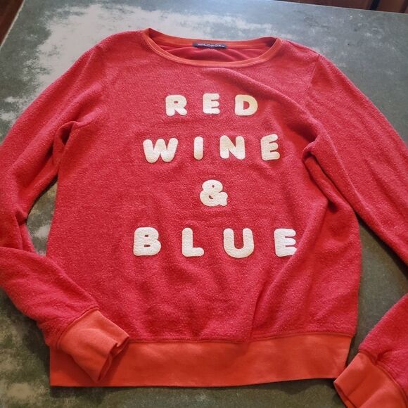 Wildfox red wine& blue Sweatshirt sz XS - Picture 2 of 5